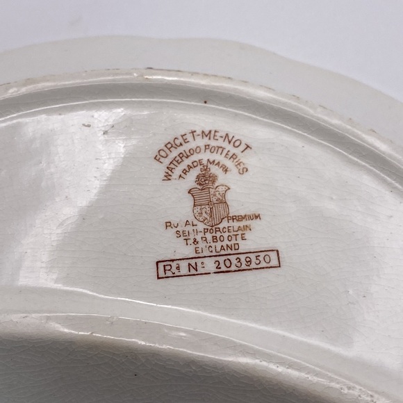 Vintage Crescent Moon Waterloo Potteries Forget Me Not Pattern Jewelry Dish - Picture 5 of 8